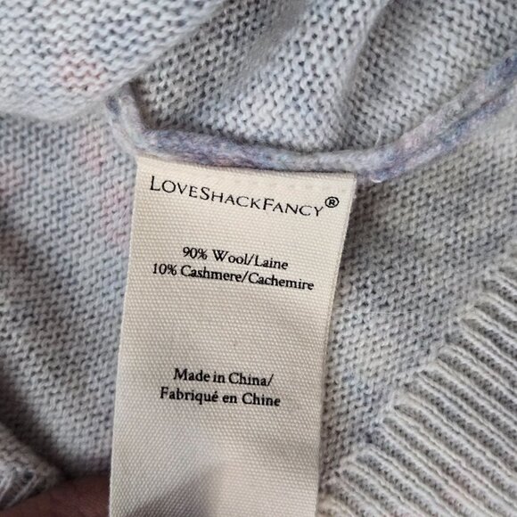 LoveShackFancy Simona Cardigan Sweater Wool Cashmere Blue Floral Cottagecore Top - Picture 9 of 15